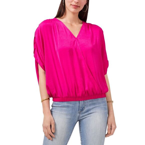 Vince Camuto Women Fuchsia Casual Front Wrap Tie-Back Rumpled Blouse Size S - Picture 1 of 2
